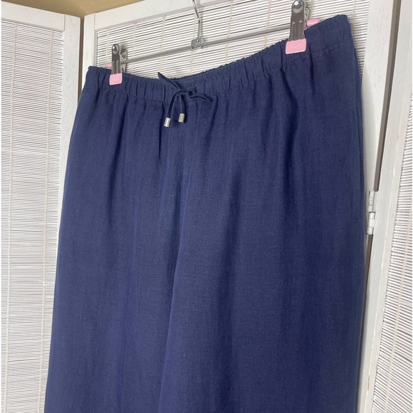 Escada Sport Navy Linen Pants Blue Size M Drawstring Pockets Somewhat Sheer - Picture 2 of 9